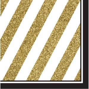 Pack of 192 Gold and White Striped with Black Border 2-Ply Party Lunch Napkins - All
