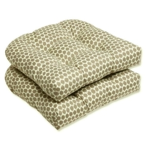 Set of 2 Ruche D'abeille Taupe and Custard Outdoor Patio Wicker Chair Cushions 19 - All