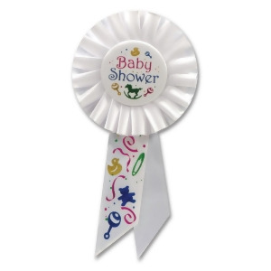Pack of 6 White Baby Shower Party Celebration Rosette Ribbons 6.5 - All