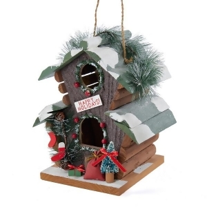 9 Brown Green and Red Woodland Happy Holiday's Birdhouse Christmas Ornament - All