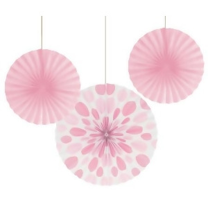 Club Pack of 18 Classic Pink Dots and Stripes Hanging Tissue Paper Fan Part Decorations 12 16 - All