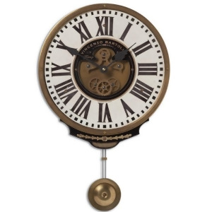 17 Weathered Cream and Brass Italianate Pendulum Wall Clock - All