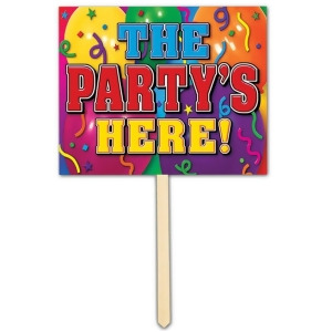 Pack of 6 Fun and Colorful The Party's Here Double-Sided Yard Stake Sign Party Decorations 15 - All