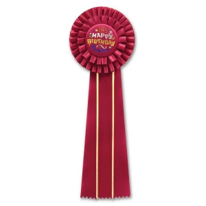 Pack of 3 Deep Red Happy Birthday Party Deluxe Rosette Ribbons 13.5 - All