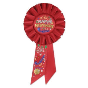 Pack of 6 Red Happy Birthday Celebration Party Rosette Ribbons 6.5 - All