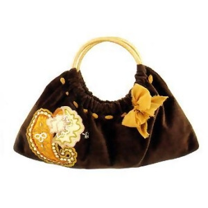 Maggi B Soft Touch Velour Brown Paisley Applique Clutch Bag - All