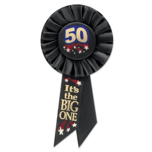 Pack of 6 Black 50Its The Big One Birthday Celebration Rosette Ribbons 6.5 - All