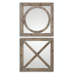 Set of 2 Italian Style Hugs and Kisses X O Gray Wash Wooden Wall Mirrors - All