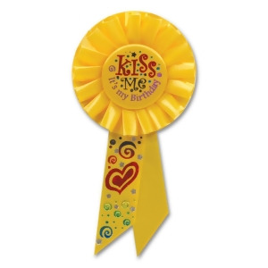 Pack of 6 Yellow Kiss MeBirthday Party Celebration Rosette Ribbons 6.5 - All