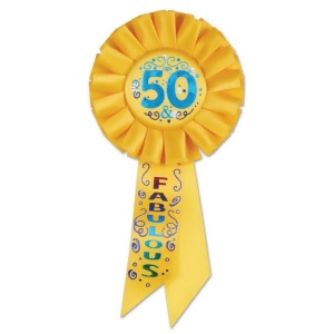 Pack of 6 Yellow 50 Fabulous Birthday Party Celebration Rosette Ribbons 6.5 - All