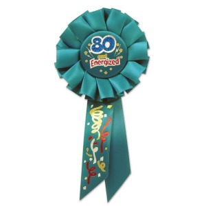 Pack of 6 Teal Blue 80 and Energized Birthday Celebration Rosette Ribbons 6.5 - All