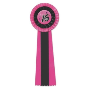 Pack of 3 Hot Pink Black Sweet 16 Birthday Party Deluxe Rosette Ribbons 13.5 - All