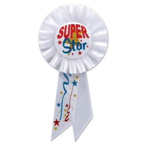 Pack of 6 White Super Star School and Sports Award Rosette Ribbons 6.5 - All