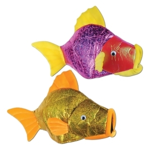 Pack of 6 Luau Themed Metallic Muti-Colored Plush Fish Costume Party Hats - All