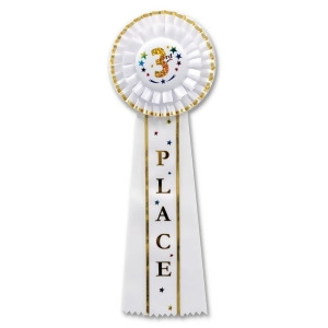 Pack of 3 White 3rd Place Deluxe Rosette School and Sports Award Ribbons 13.5 - All