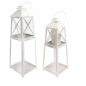 Set of 2 Cape Cod Wellfleet White Iron and Glass Pillar Candle Lantern Stands - All