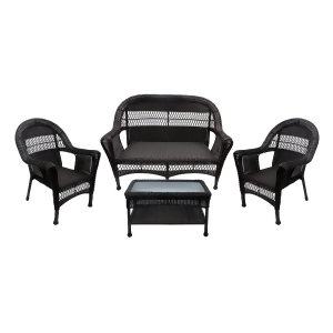 4-Piece Brown Resin Wicker Patio Furniture Set 2 Chairs Loveseat Coffee Table - All