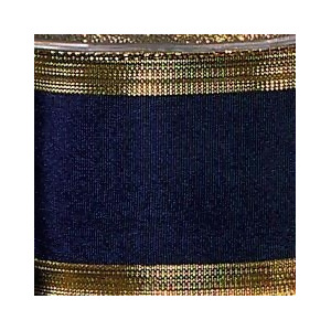 Navy Blue Grosgrain with Gold Edge Wired Craft Ribbon 1.5 x 27 Yards - All