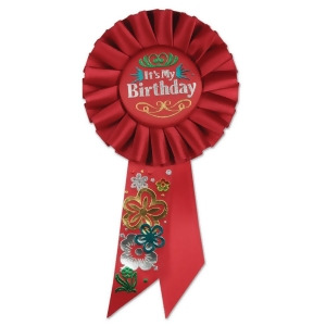 Pack of 6 Deep Red Its My Birthday Party Celebration Rosette Ribbons 6.5 - All