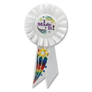 Pack of 6 White I Made It Graduation Party Celebration Rosette Ribbons 6.5 - All