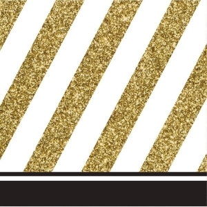 Pack of 192 Gold and White Striped with Black Border 2-Ply Party Beverage Napkins - All