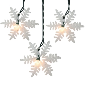 Set of 10 Glitter Drenched Snowflake Christmas Lights Green Wire - All