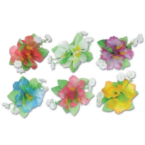 Club Pack of 12 Multi-Colored Tropical Luau Hibiscus Hair Clip Party Favor Costume Accessories - All