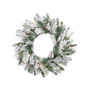 24 Pre-Lit Flocked Victoria Pine Artificial Christmas Wreath Clear Lights - All