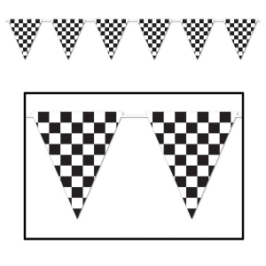 Club Pack of 12 Black and White Checkered Pennant Banner Hanging Decorations 12' - All