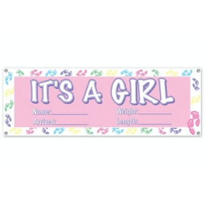Club Pack of 12 Pastel Pink Its A Girl New Baby Banner Sign Party Decorations 5' - All