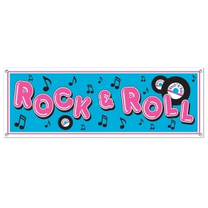 Club Pack of 12 Large Pink and Blue 50's Rock Roll Sign Party Banner Decoration 5' - All