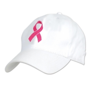 Club Pack of 12 White with Embroidered Pink Ribbon Breast Cancer Awareness Adjustable Caps - All