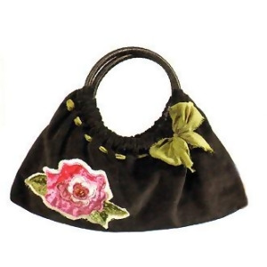 Maggi B Soft Touch Velour Black Rose Applique Clutch Bag - All