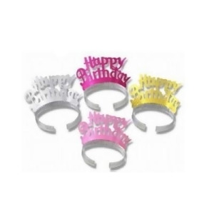 Club Pack of 48 Pink Silver and Gold Happy Birthday Tiara Party Favors Adult Size - All