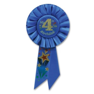 Pack of 6 Blue My 4th Birthday Party Celebration Rosette Ribbons 6.5 - All