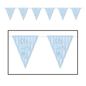 Pack of 12 All-Weather Its A Boy Blue Baby Shower Party Pennant Banners 144 - All