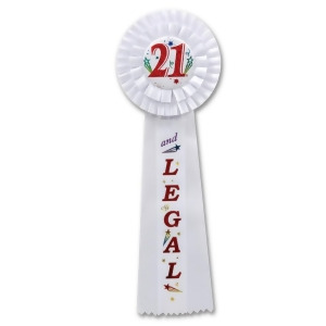Pack of 3 White 21 and Legal Birthday Party Deluxe Rosette Ribbons 13.5 - All