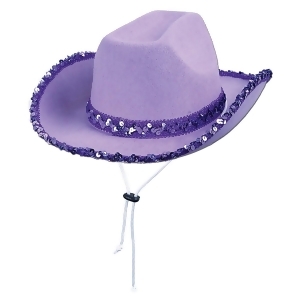 Club Pack of 6 Soft Purple Cowgirl Party Hats with Deep Purple Sequin Accents and Chin Strap - All