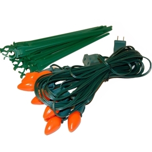 Set of 10 Bright Orange C7 Halloween Pathway Marker Lawn Stakes Green Wire - All