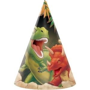 Club Pack of 96 Dino Blast T-Rex and Triceratops Dinosaur Themed Paper Birthday Party Hats - All