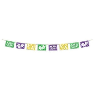Club Pack of 12 Mardi Gras Purple Green Gold Picado Style Banner Party Decorations 8 x 12' - All