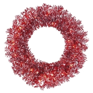 24 Pre-Lit Red and White Candy Cane Artificial Christmas Wreath Clear Lights - All
