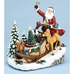 8.5 Musical Rotating Lighted Santa Claus in Sleigh on Hill Christmas Decoration - All