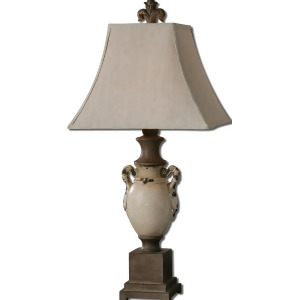36 Crackled Ivory Ceramic Urn Bronze Khaki Rectangular Bell Shade Table Lamp - All