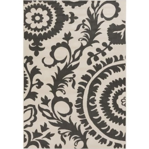 6' x 9' Flowery Maze Black Olive and Cream White Shed-Free Area Throw Rug - All