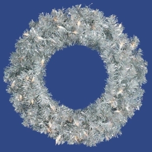 36 Pre-Lit Sparkling Silver Tinsel Artificial Christmas Wreath Clear Lights - All