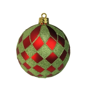Pack of 4 Matte Red and Lime Green Glitter Diamond Christmas Ball Ornaments 4.75 121mm - All