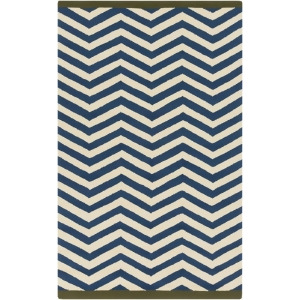 2' x 3' Simply Chevron Cobalt Blue and Beige Hand Hooked Outdoor Safe Area Throw Rug - All