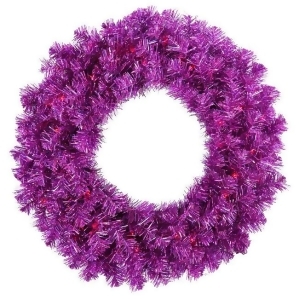 36 Pre-Lit Wild Purple Tinsel Artificial Christmas Wreath Purple Lights - All