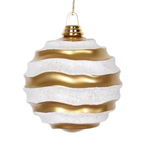 Gold and White Glitter Wave Shatterproof Christmas Ball Ornament 10 250mm - All
